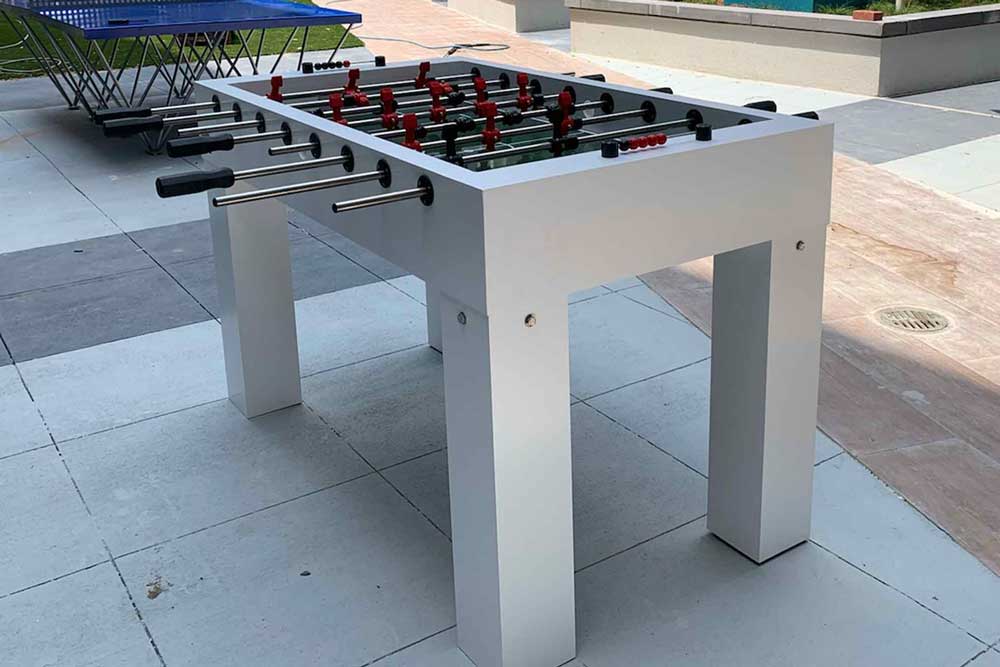Outdoor commercial foosball table with custom playing field | R&R Commercial Game Tables
